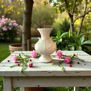 Vtg 1983 ERA Lenox Ivory Leaf Pattern Footed Elfin Bud Vase – Made in USA